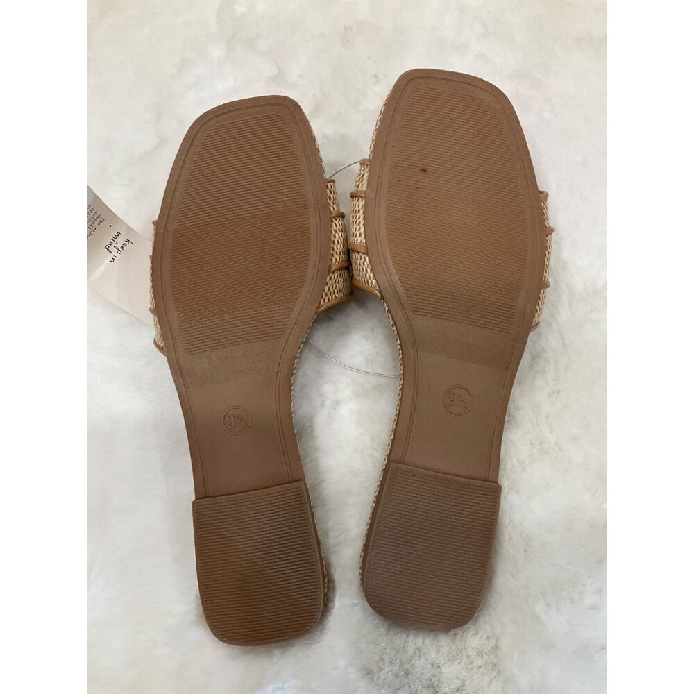 A New Day Kelsey size 9.5 NEW Rhinestone Buckle Slide Sandals, Tan Square Toe - Picture 5 of 6